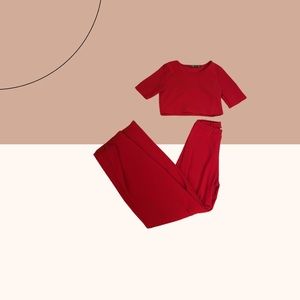 Red Two Piece Crop Top and Pants
